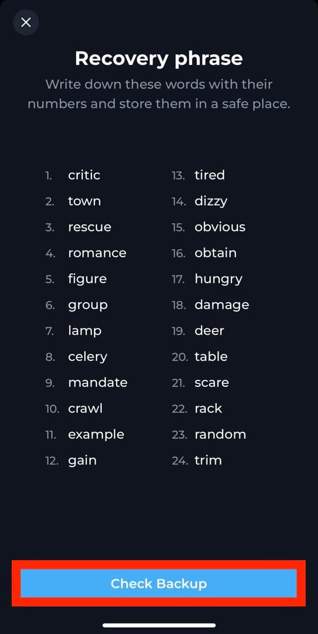 Recovery phrase